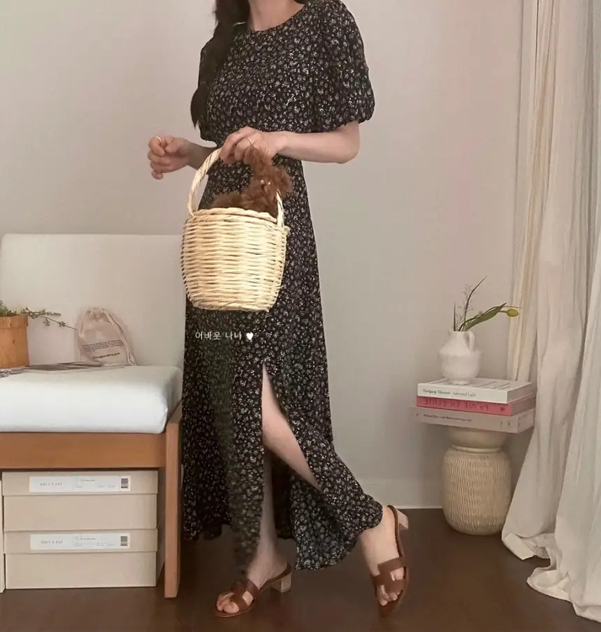 퍼프소매 슬릿 플라워 쉬폰 원피스 상세 이미지 27