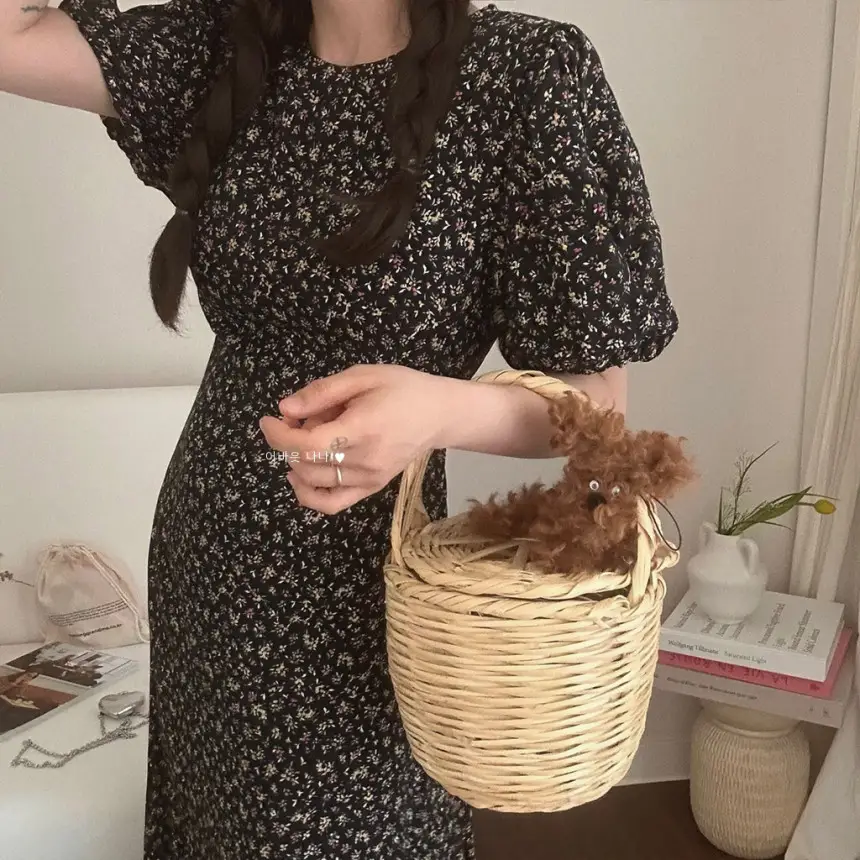 퍼프소매 슬릿 플라워 쉬폰 원피스 상세 이미지 34