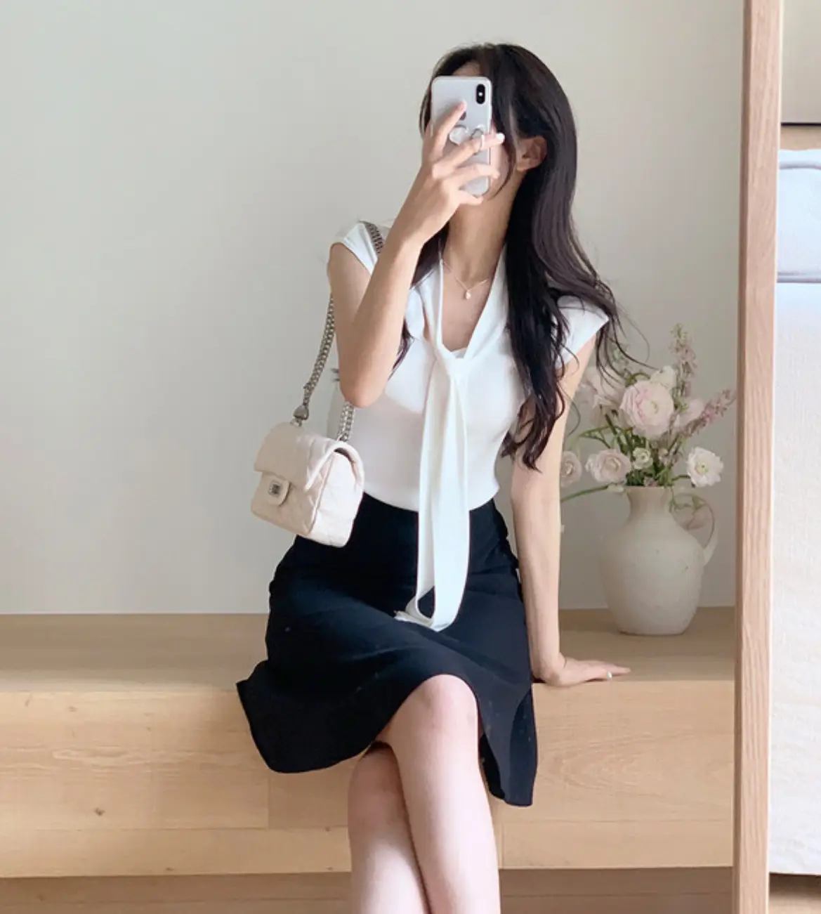 프렌치 스타일 끈 디테일 반소매 니트 상세 이미지 16