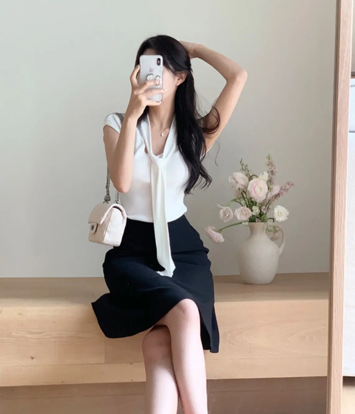 프렌치 스타일 끈 디테일 반소매 니트 상세 이미지 17