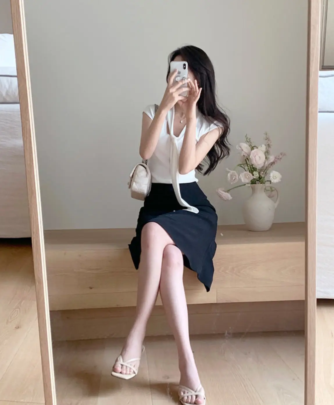 프렌치 스타일 끈 디테일 반소매 니트 상세 이미지 18
