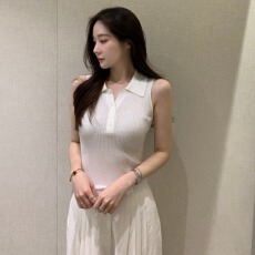 批发已出货尺码更新<b class='q'>韩国</b>chic夏季新款薄款翻领气质无袖针织衫