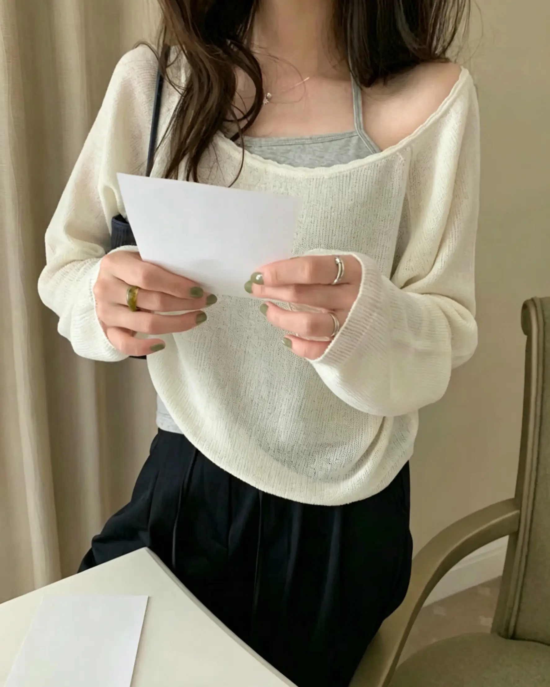 웨이브 오프숄더 긴소매 니트 (4color) 상세 이미지 15