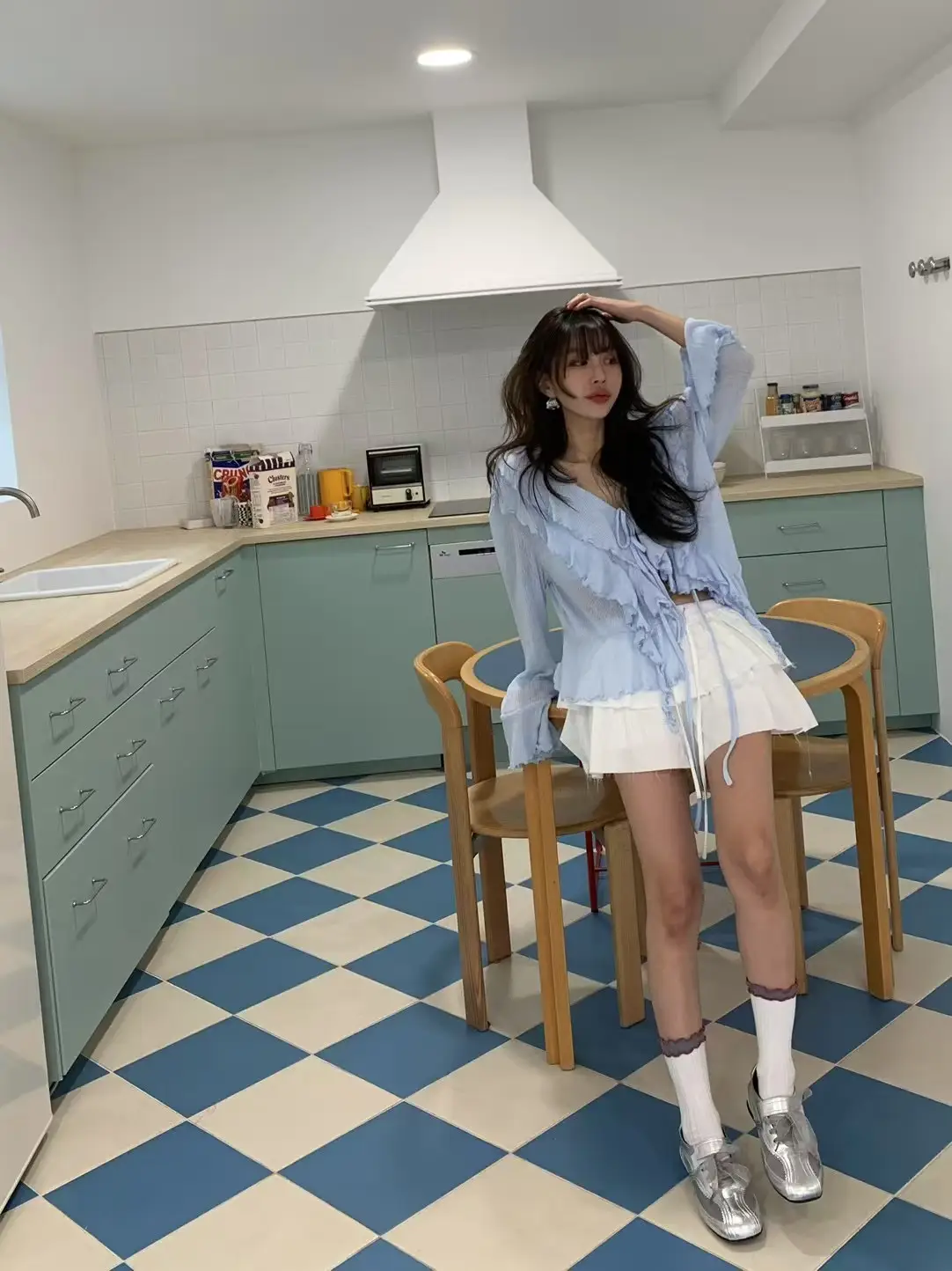 러블리 V넥 끈 디테일 긴소매 가디건 상세 이미지 1