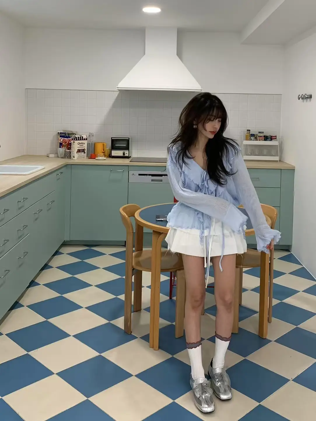 러블리 V넥 끈 디테일 긴소매 가디건 상세 이미지 2
