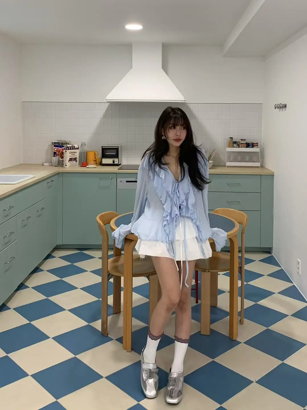 러블리 V넥 끈 디테일 긴소매 가디건 상세 이미지 5