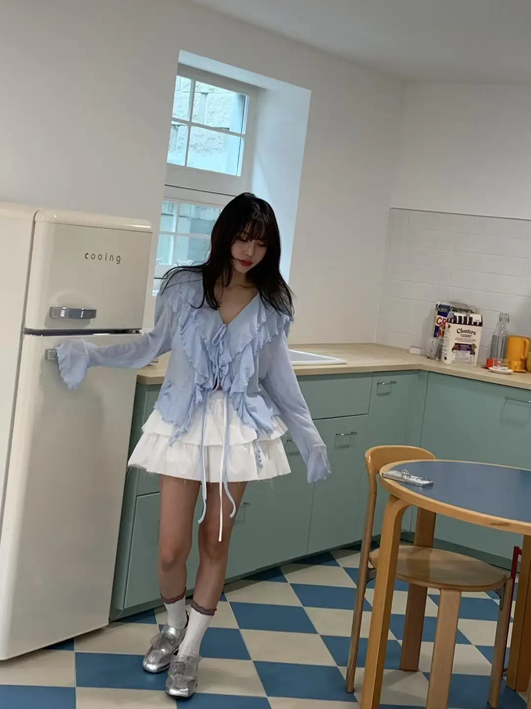 러블리 V넥 끈 디테일 긴소매 가디건 상세 이미지 6