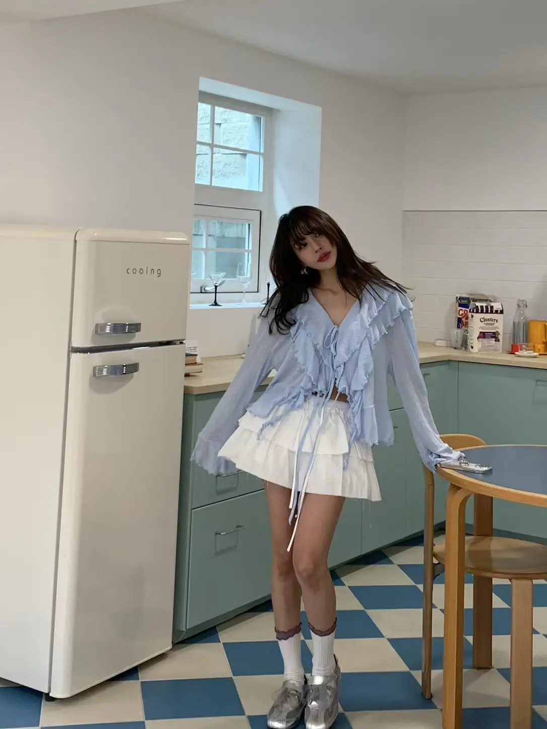 러블리 V넥 끈 디테일 긴소매 가디건 상세 이미지 9