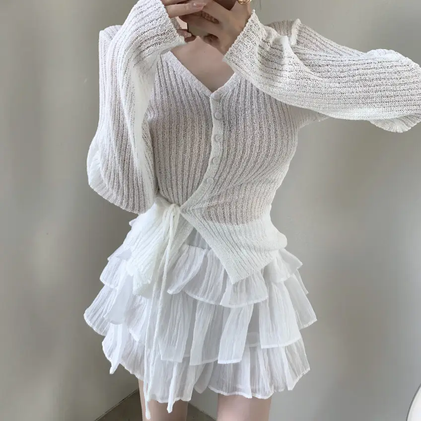 사이드 끈 디테일 긴소매 가디건 (3color) 상세 이미지 1
