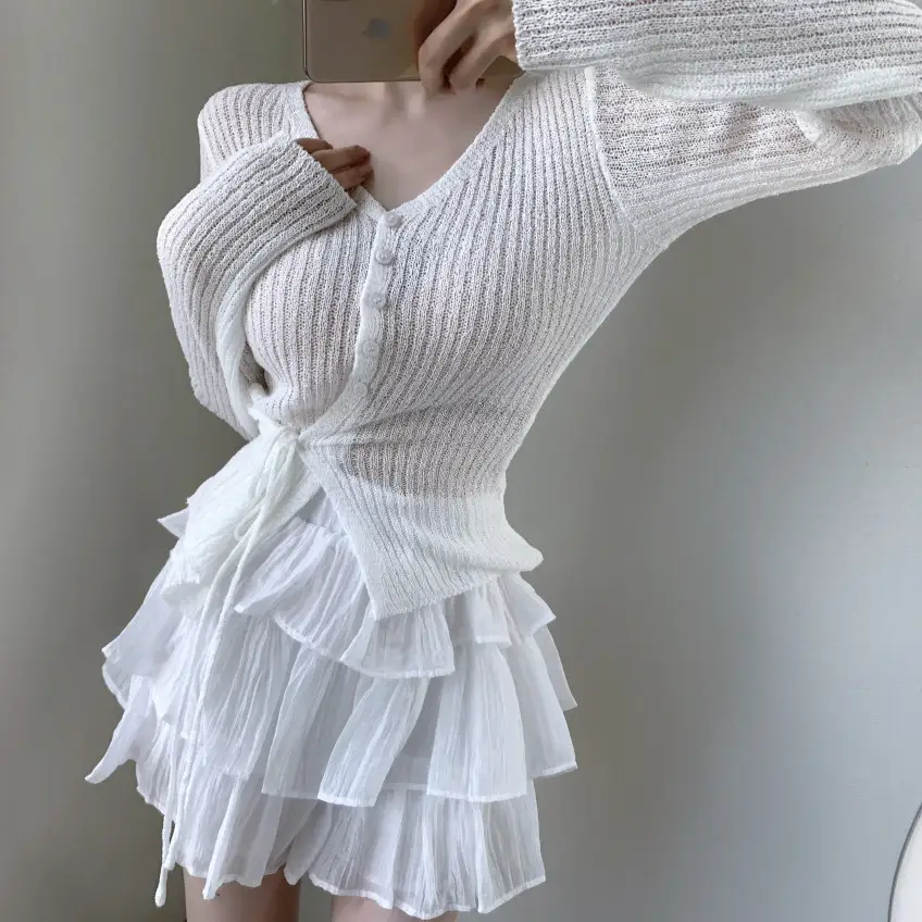 사이드 끈 디테일 긴소매 가디건 (3color) 상세 이미지 2