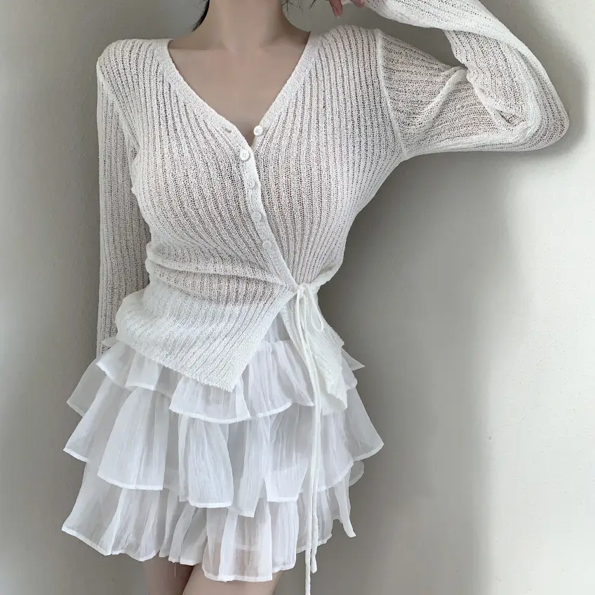 사이드 끈 디테일 긴소매 가디건 (3color) 상세 이미지 4