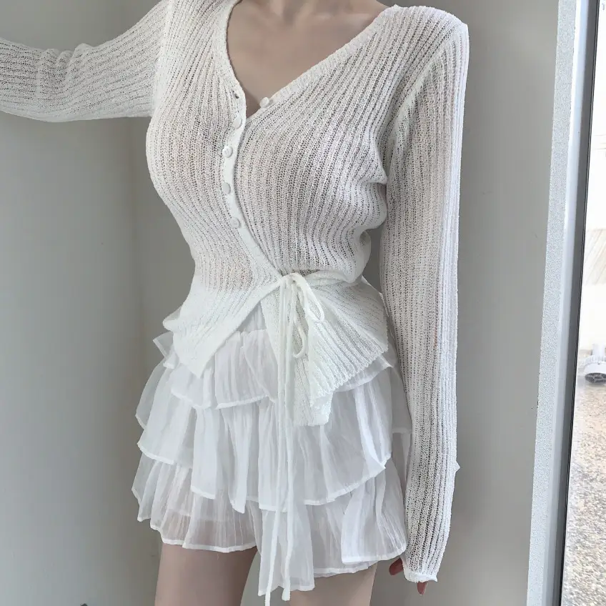 사이드 끈 디테일 긴소매 가디건 (3color) 상세 이미지 6