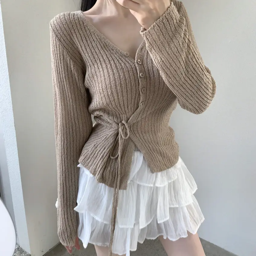 사이드 끈 디테일 긴소매 가디건 (3color) 상세 이미지 9