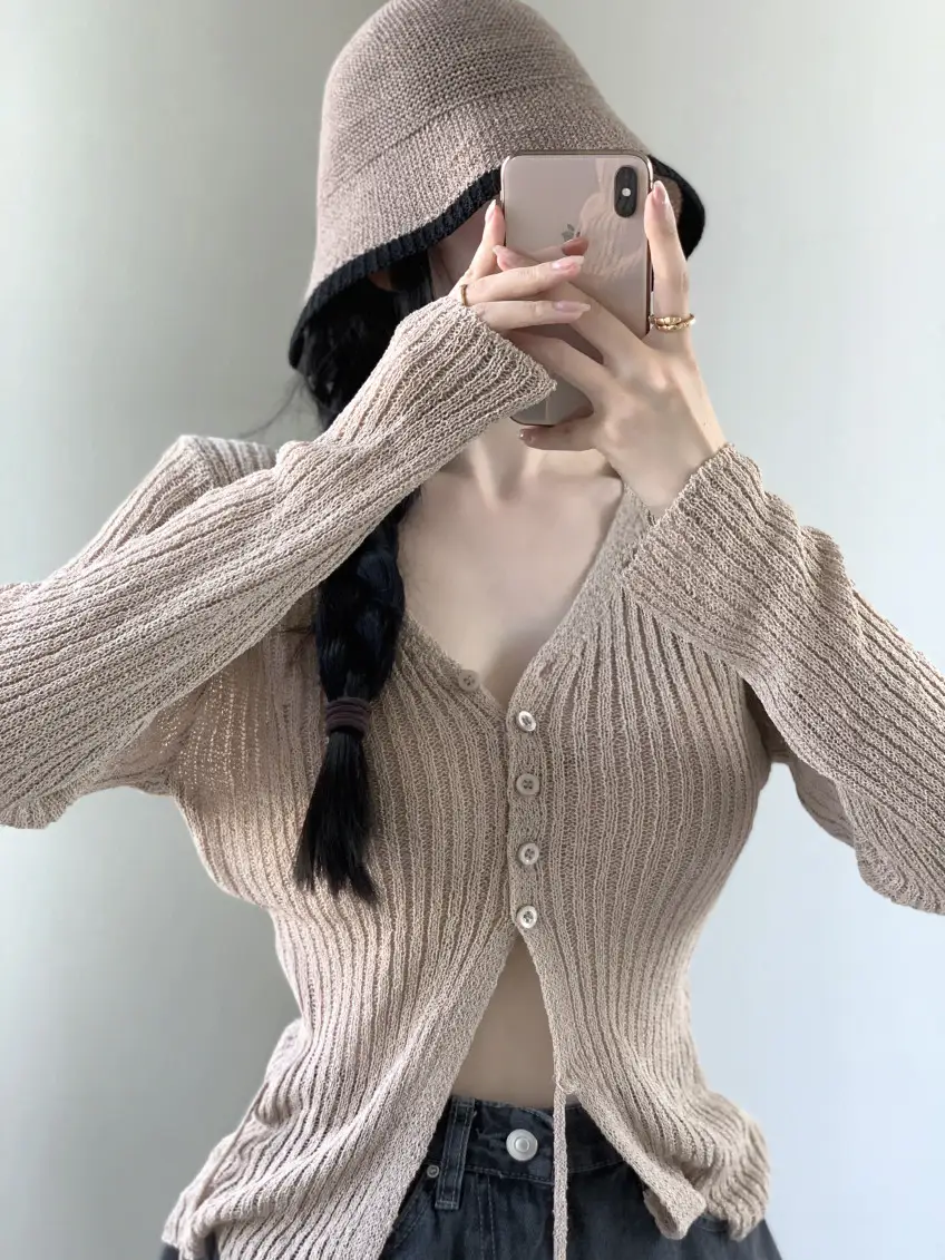 사이드 끈 디테일 긴소매 가디건 (3color) 상세 이미지 12