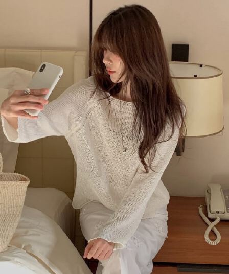 한국 chic 이른 가을 새로운 ins 고급 센스 미니멀리즘 느슨함 긴팔 니트 스웨터