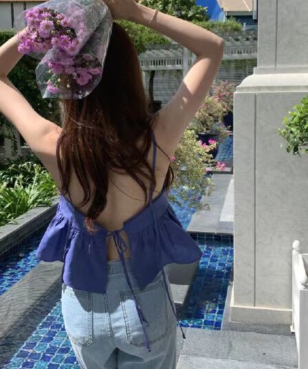 있음 선적 사이즈 업데이트 chic 여름 새로운 디자인 센스 뒤로 홀로우 아웃 스트랩 캐미솔