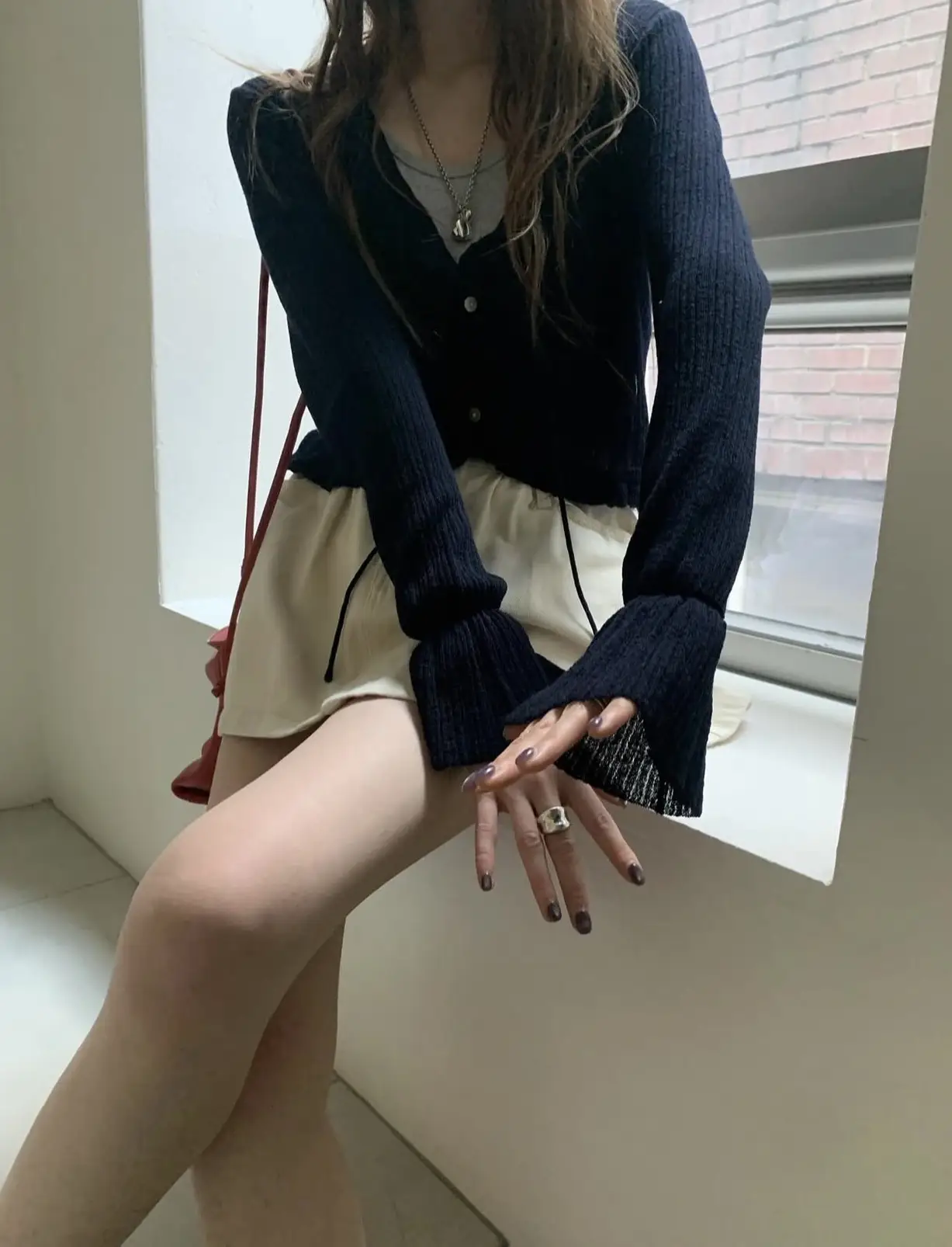 프릴 플레어 소매 니트 가디건 상세 이미지 4