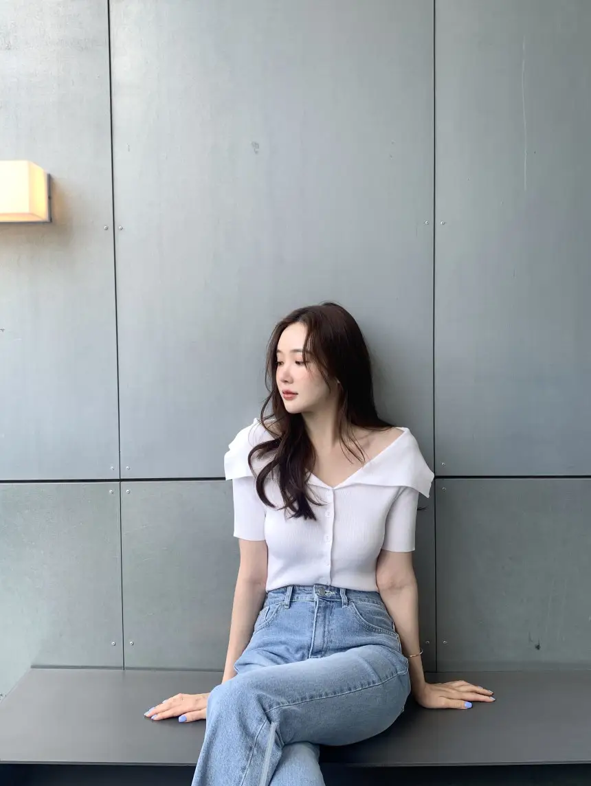 오프숄더 반소매 니트 상세 이미지 33