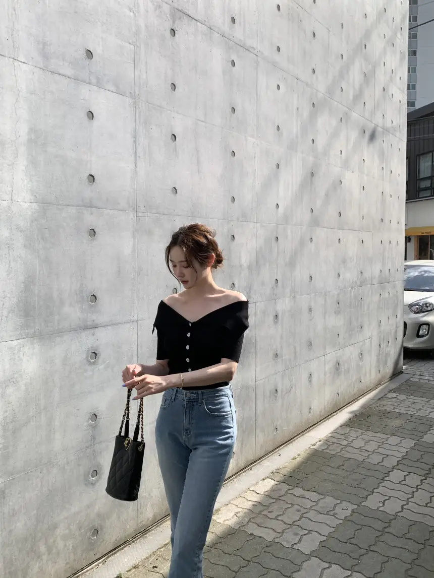 오프숄더 반소매 니트 상세 이미지 48