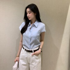 批发已出货尺码更新<b class='q'>韩国</b>chic夏季新款简约polo领百搭显瘦<b class='q'>短袖</b>衫