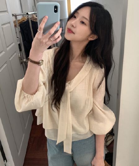 있음 선적 사이즈 업데이트 한국 chic 이른 가을 새로운 리본 품격 다용도 셔츠