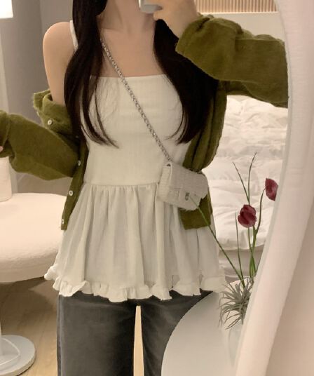 있음 선적 사이즈 업데이트 한국 chic 가을 새로운 한 부서 다용도 프릴 한 단어 캐미솔