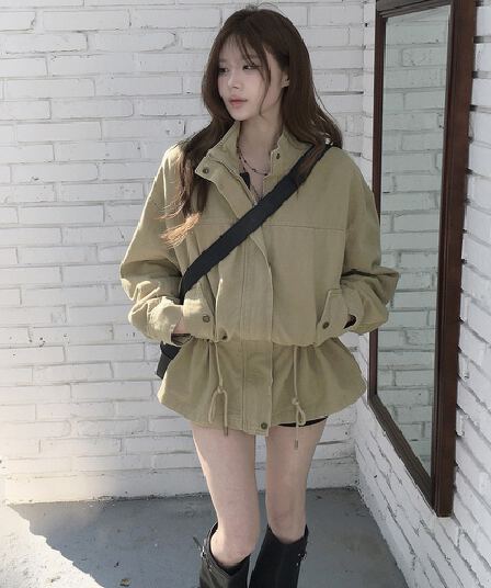 한국 chic 가을 새로운 ins 레트로 스탠드 칼라 허리 수축 재킷 세련된 재킷