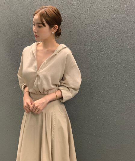 있음 선적 사이즈 업데이트 한국 chic 가을 폴로 칼라 품격 긴팔 셔츠
