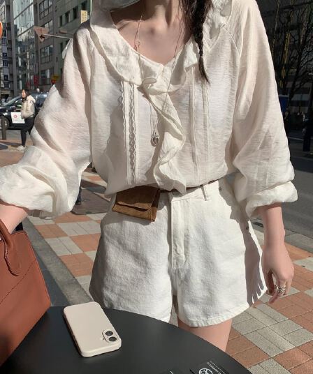 있음 선적 사이즈 업데이트 한국 chic 가을 새로운 레이스 칼라 달콤함 다용도 셔츠