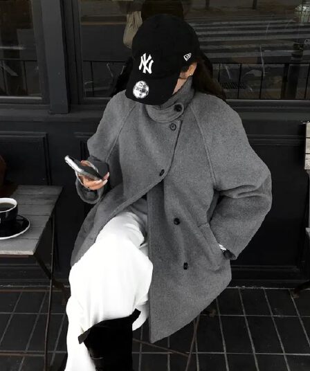 한국 chic 겨울 새로운 스탠드 칼라 플러스 면 두꺼운 느긋한 루즈핏 외투