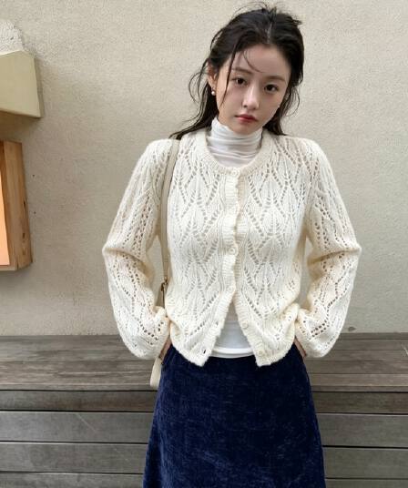 있음 선적 한국 chic 가을 새로운 ins 품격 홀로우 아웃 달콤함 니트 카디건 코트