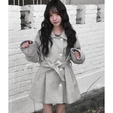 批发已出货尺码更新韩国chic冬季复古甜美休闲<b class='q'>宽松</b>细腰毛呢外套