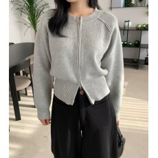 批发已出货尺码更新韩国chic<b class='q'>秋</b>季新款纯色系双拉链头开衫百搭针织衫