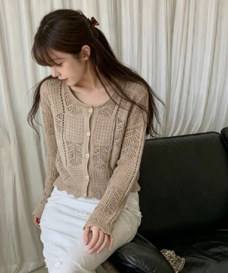있음 선적 한국 chic 가을 새로운 달콤함 홀로우 아웃 니트 카디건 코트