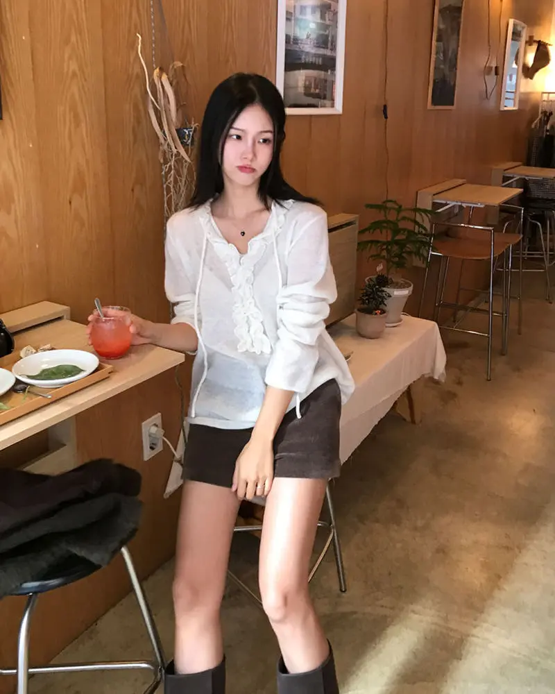 프릴 칼라 타이 니트 상세 이미지 2
