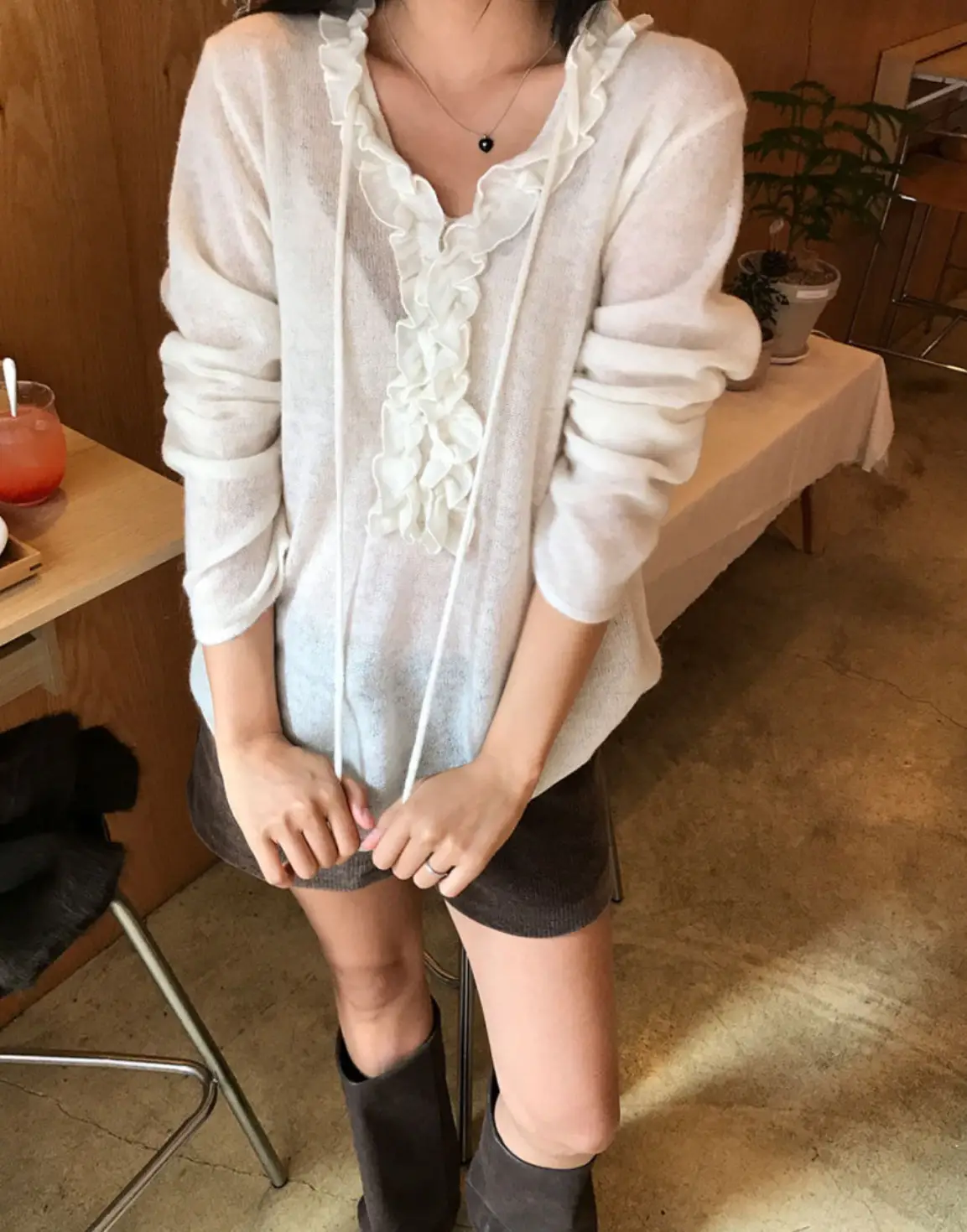 프릴 칼라 타이 니트 상세 이미지 15
