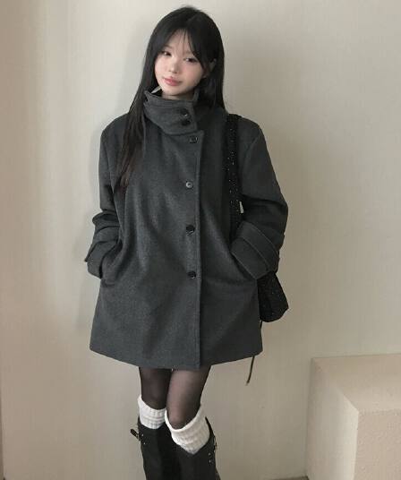 한국 chic 겨울 새로운 고급 센스 스탠드 칼라 플러스 면 두꺼운 모직 외투