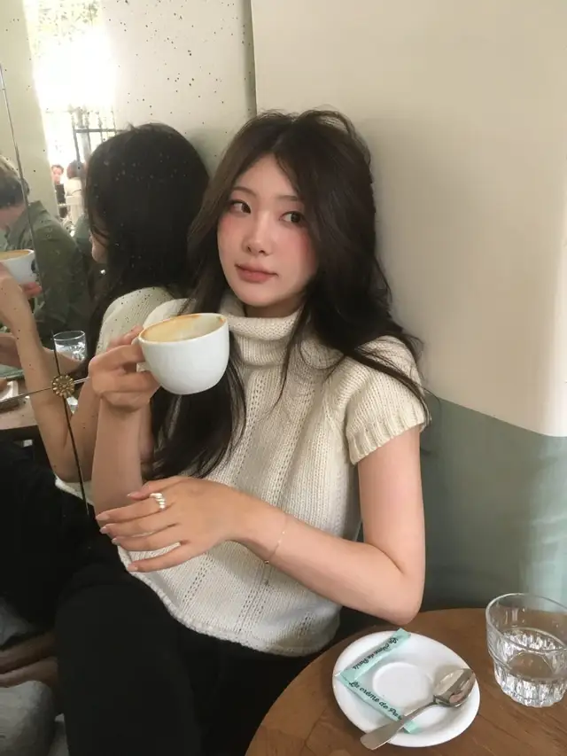 스탠드 칼라 반소매 니트 (3color) 상세 이미지 28