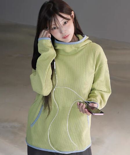 한국 chic 가을 겨울 새로운 배색 후아 남편 그리드 후드 지퍼 후드티