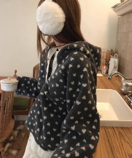 한국 chic 겨울 새로운 한 부서 하트 플리스 보온 펌프 로프 후드티