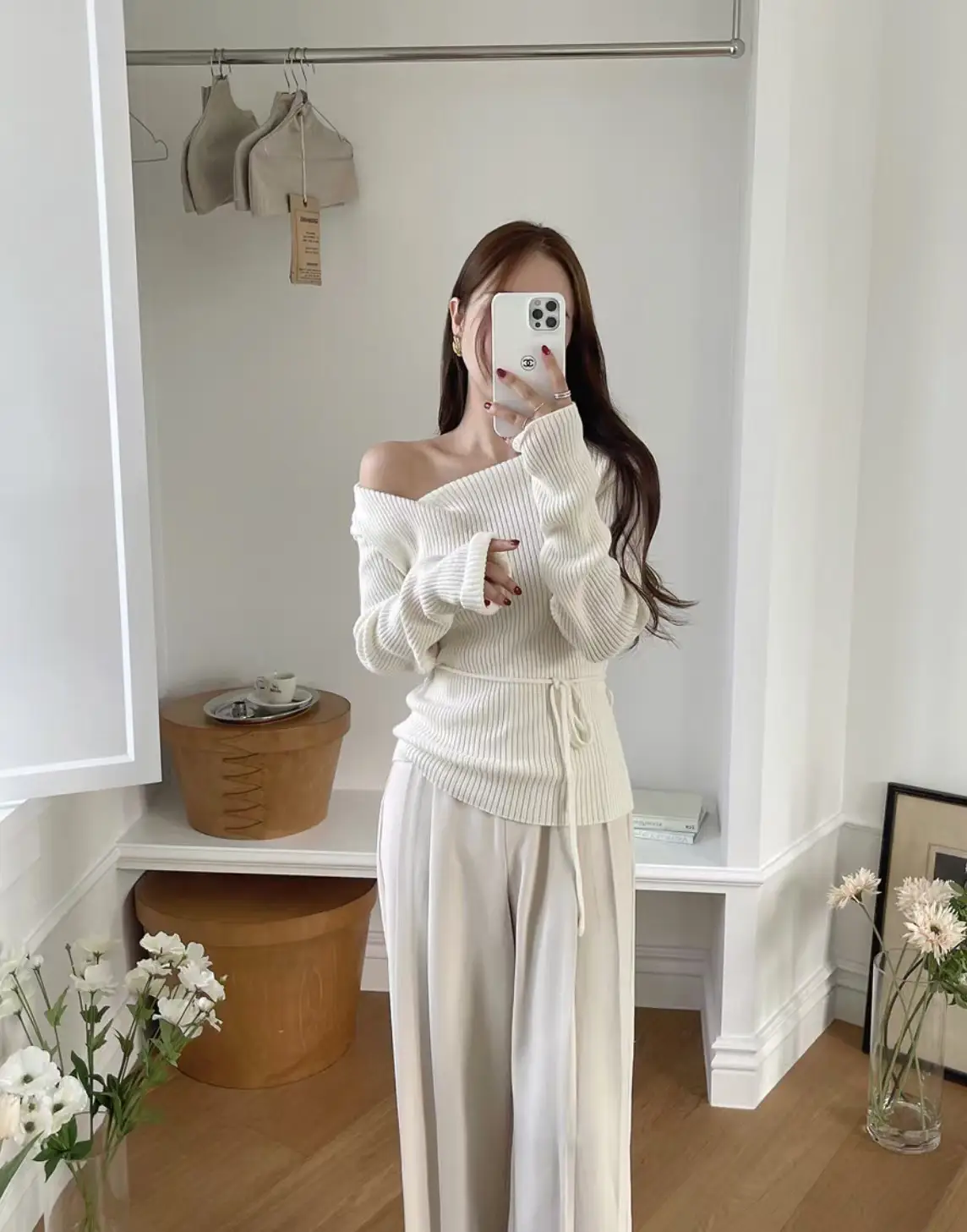 V넥 끈 디테일 긴소매 니트 (4color) 상세 이미지 1