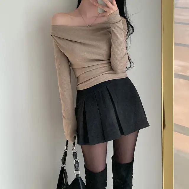 레트로 오프숄더 긴소매 티셔츠 (4color) 상세 이미지 4