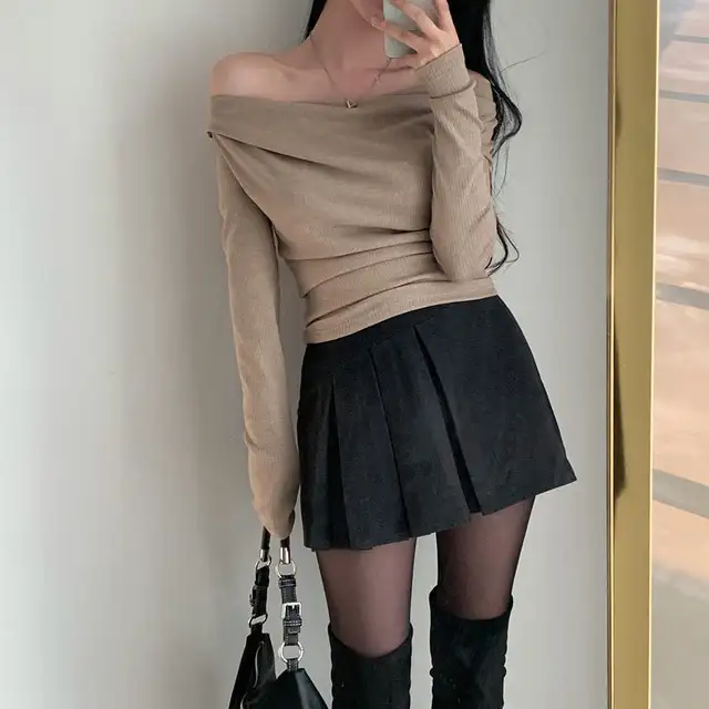 레트로 오프숄더 긴소매 티셔츠 (4color) 상세 이미지 8