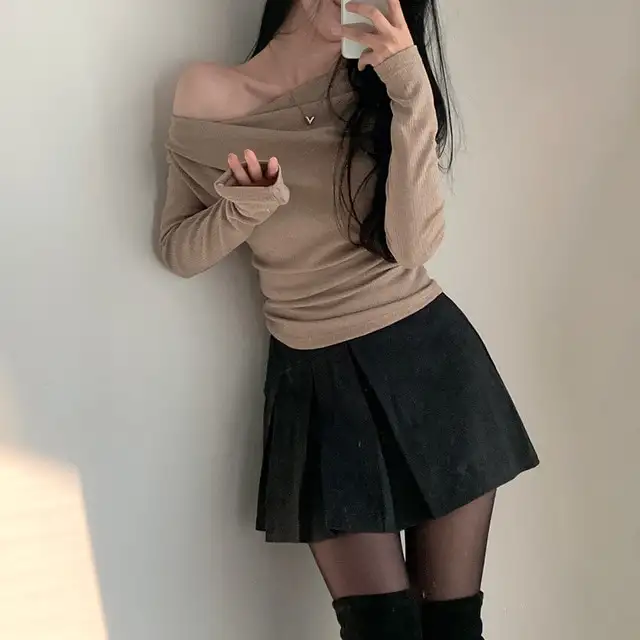 레트로 오프숄더 긴소매 티셔츠 (4color) 상세 이미지 21