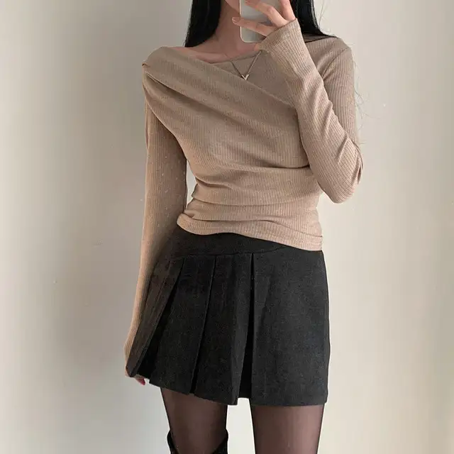 레트로 오프숄더 긴소매 티셔츠 (4color) 상세 이미지 27
