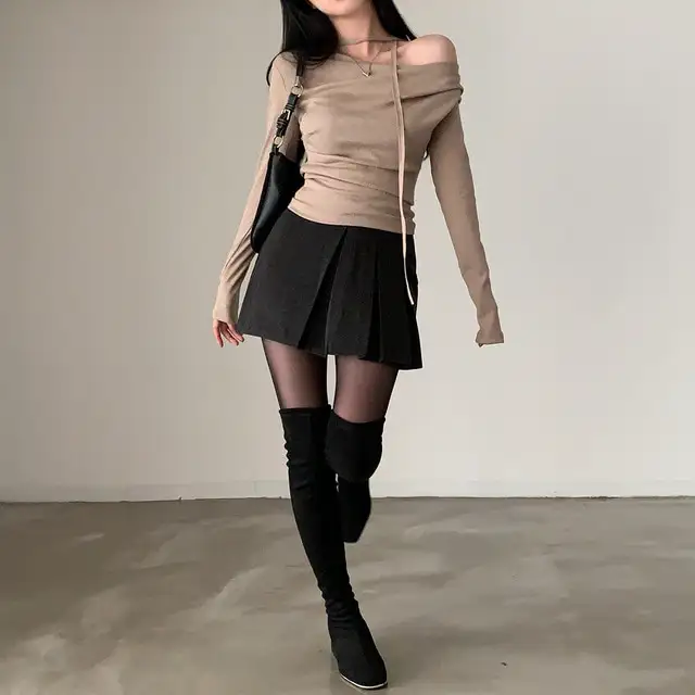 레트로 오프숄더 긴소매 티셔츠 (4color) 상세 이미지 29