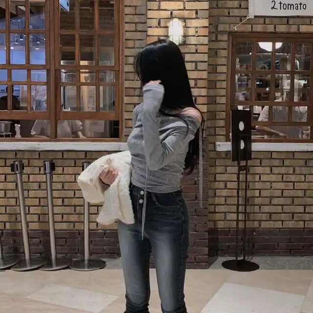 레트로 오프숄더 긴소매 티셔츠 (4color) 상세 이미지 47