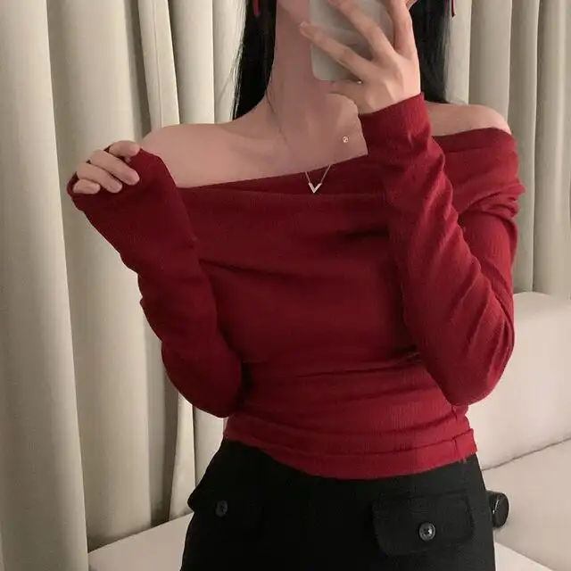 레트로 오프숄더 긴소매 티셔츠 (4color) 상세 이미지 86
