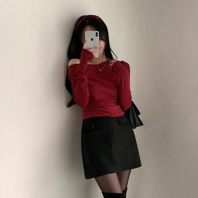레트로 오프숄더 긴소매 티셔츠 (4color) 상세 이미지 89