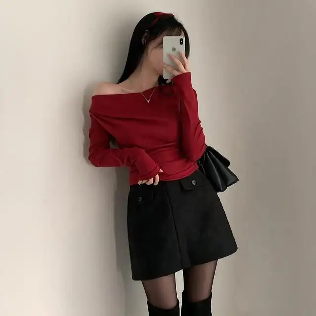 레트로 오프숄더 긴소매 티셔츠 (4color) 상세 이미지 90